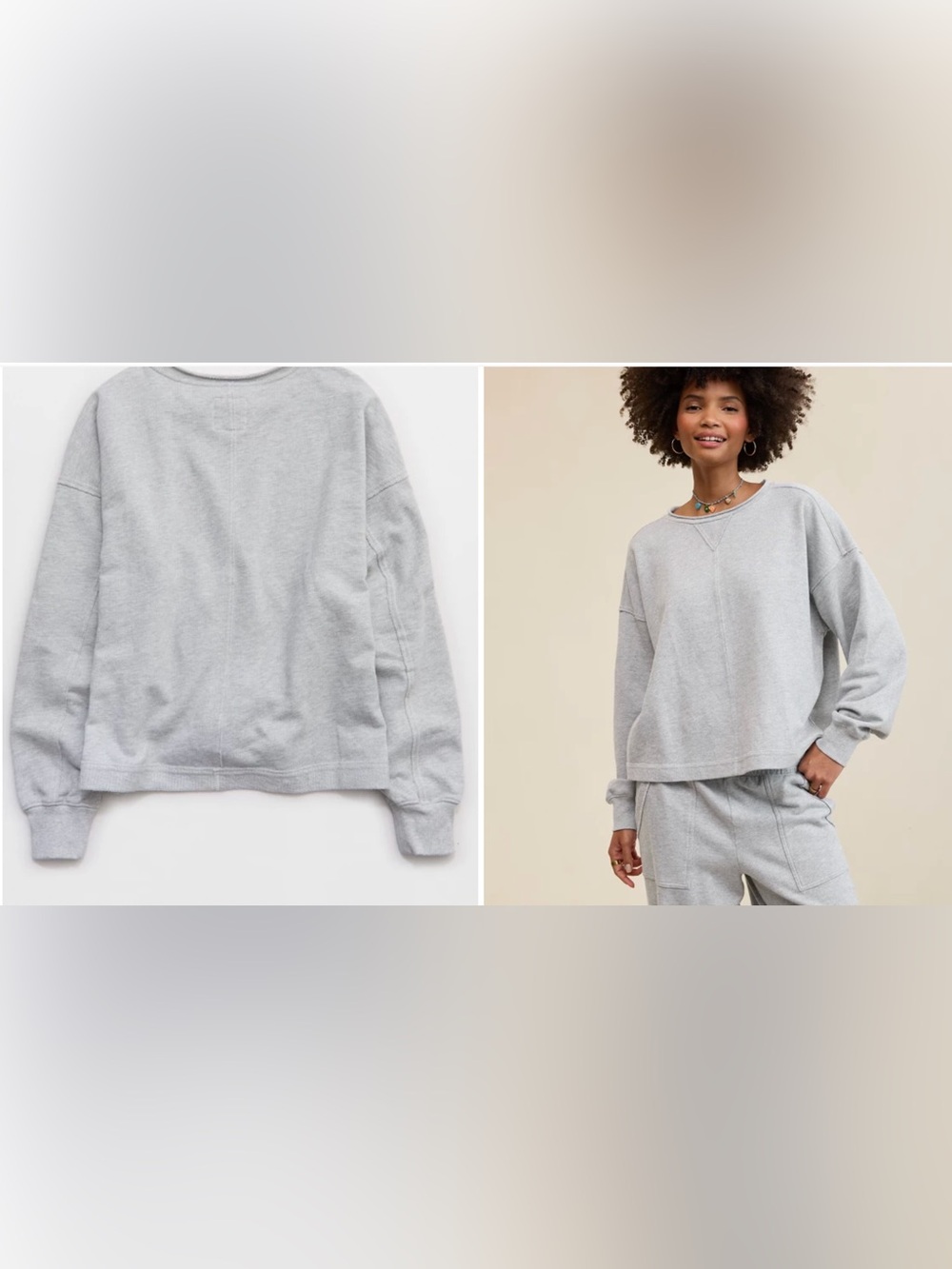 aerie vacay crew sweatshirt Heather Gray Crewneck Pullover - Picture 2 of 5